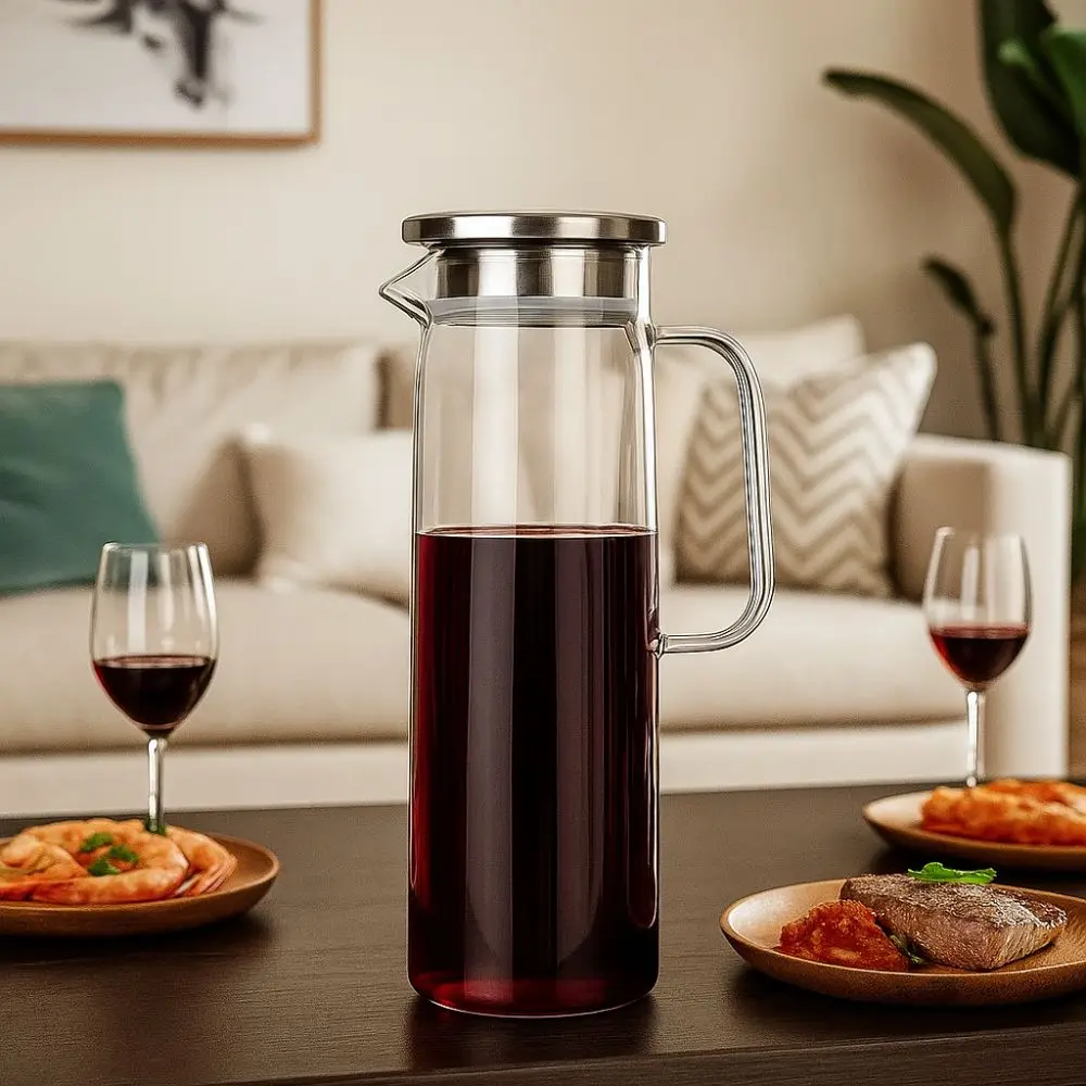 

Minimalist 1.5L Glass Water Pitcher Large Capacity Durable Heat Resistant Kettle Filtering Transparent Cold Hot Kettle Office