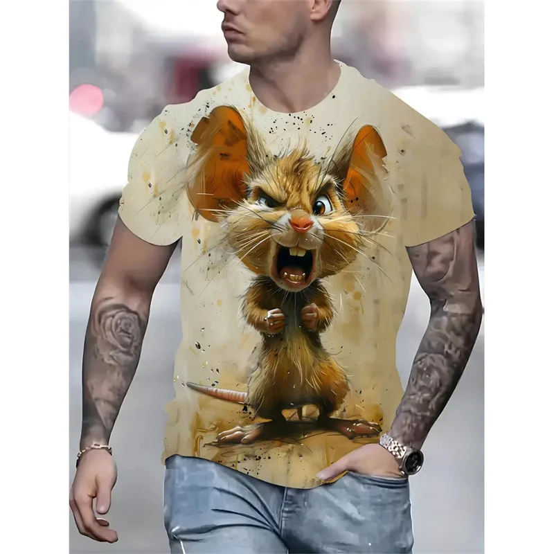 Funny Mouse Pattern T-Shirt For Men Cute Animal 3D Printed Tees Summer Casual Short Sleeve O-Neck Loose Street T Shirts Tops