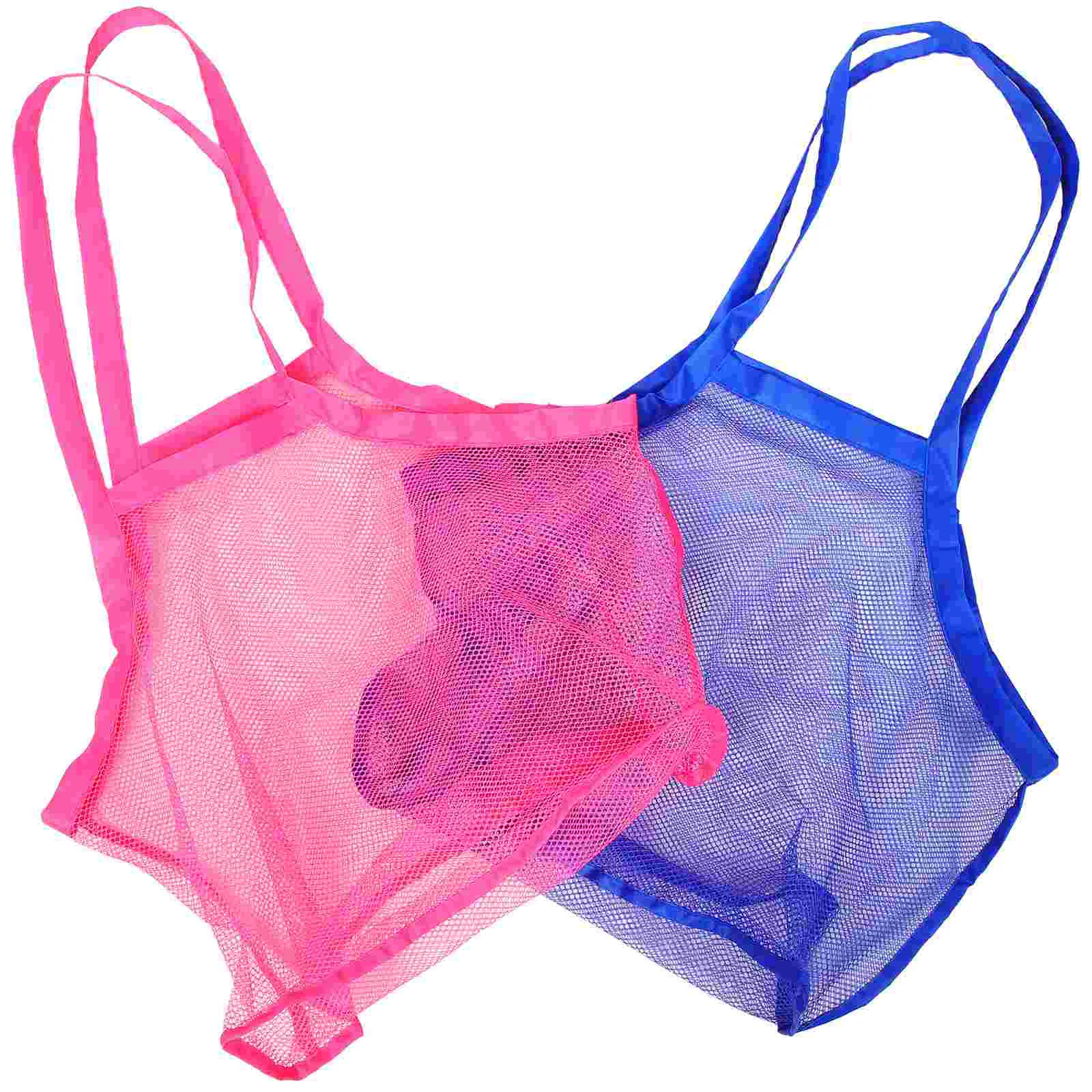 Bolsas de malla grandes para viajes en la playa, 2 uds., para recoger carcasa, almacenamiento azul para niños