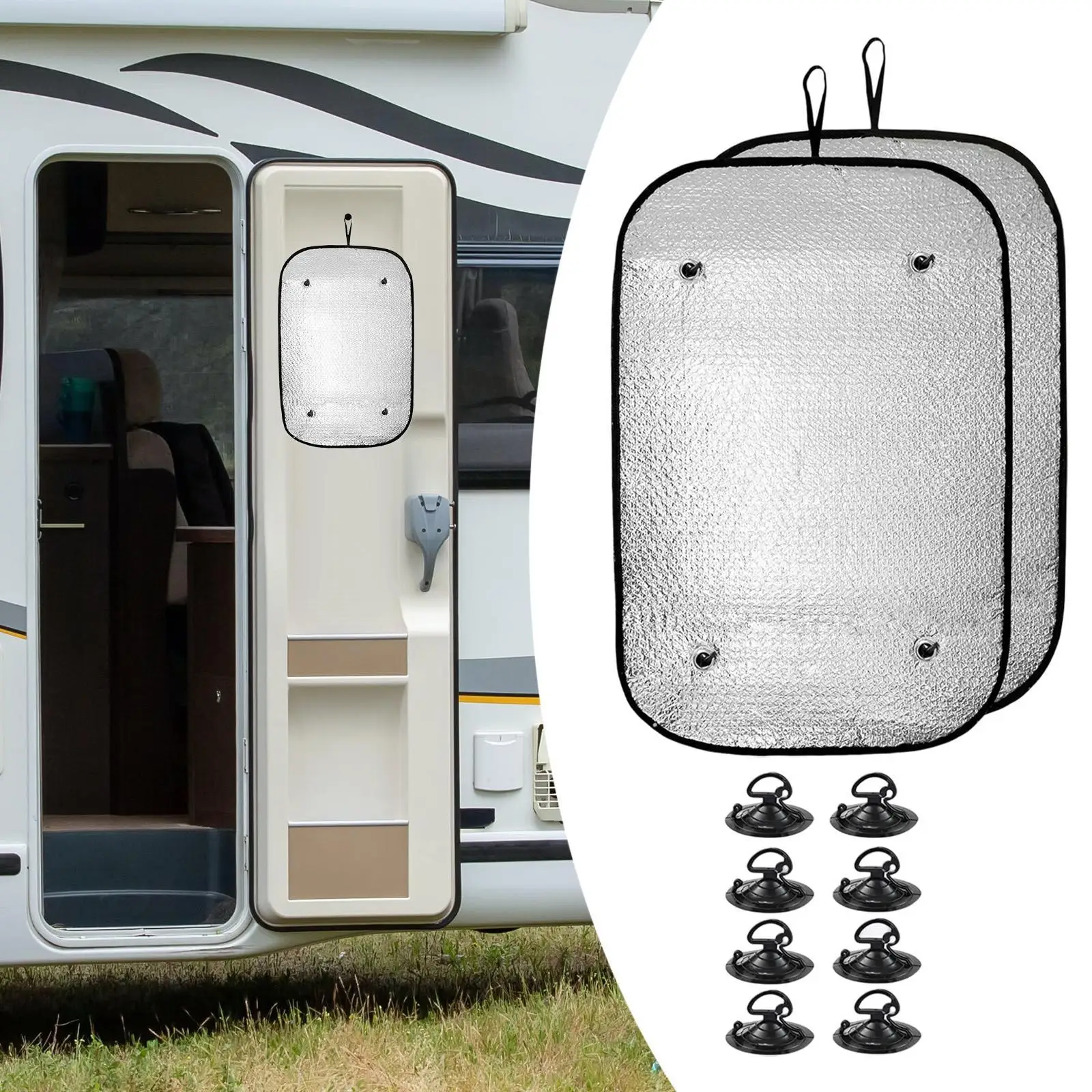 

2 Pieces RV Door Window Shade RV Window Shade with 8 Suction Cups Multifunctional Simple Installation RV Door Sun Blocker