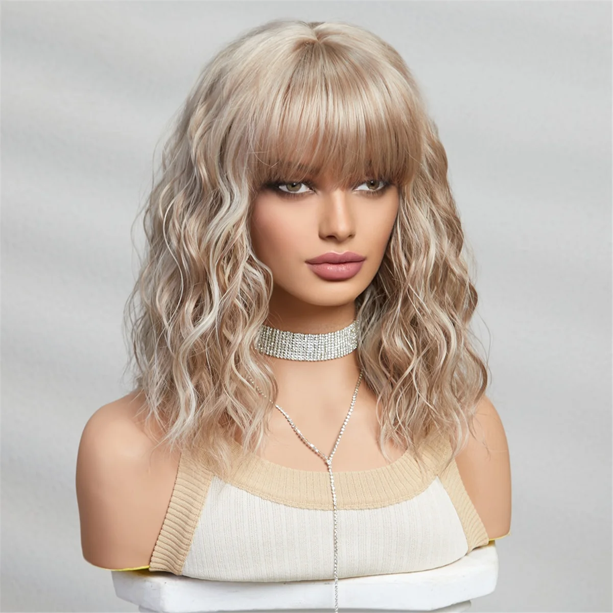 ETRT Short Curly Ash Synthetic Wigs Blonde Hair Wigs for Women Daily Cosplay Natural Wig-B