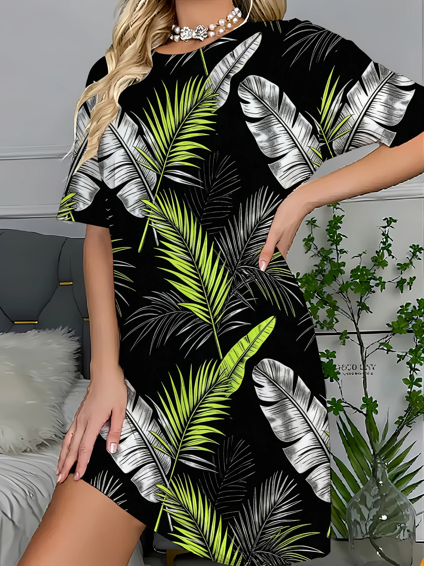 Y2K Graphic Print Sleep T-Shirt Dress Women Polyester Knit Nightgown