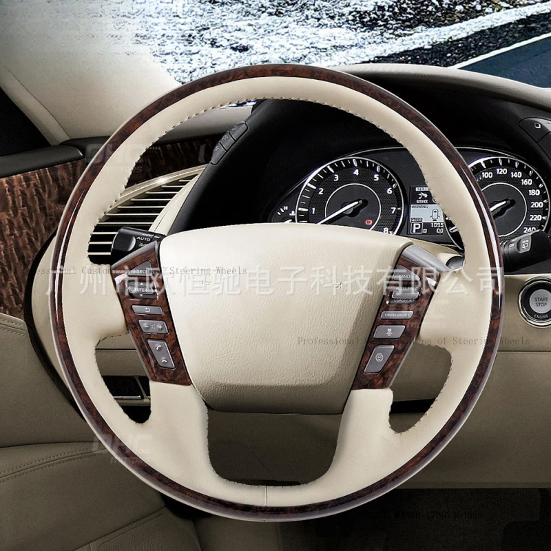 Suitable for Nissan 19-22 model Patrol modification, full-circle walnut wood steering wheel, titanium disc car steering wheel