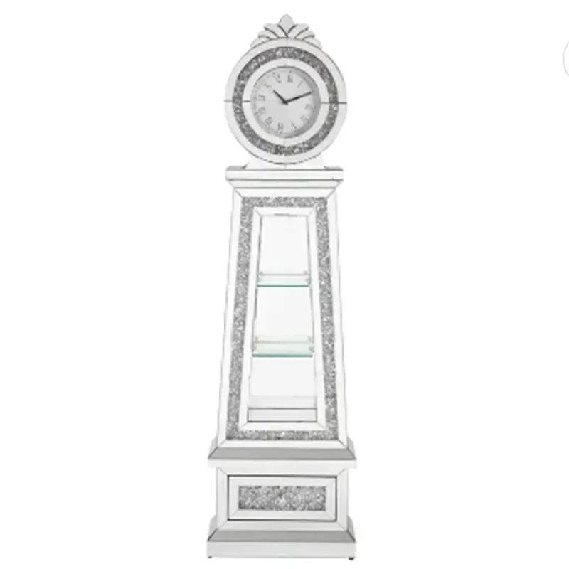 Furniture Noralie Grandfather Clock with LED Mirrored and Faux Diamonds for Living Room Bedroom for Home Decoration