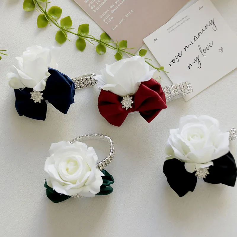 Boutonniere And Wrist Corsage New Western Wedding Floral Bride Groom Bridesmaid Man Artificial Rose Corsage Flower Wrist Flower