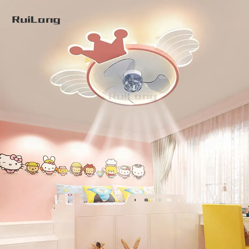 Children Ceiling Fan With Light For Kids Room Girls Princess Bedroom Ceiling Fan Lamp Angel Crown Chandelier With Fan And Remote