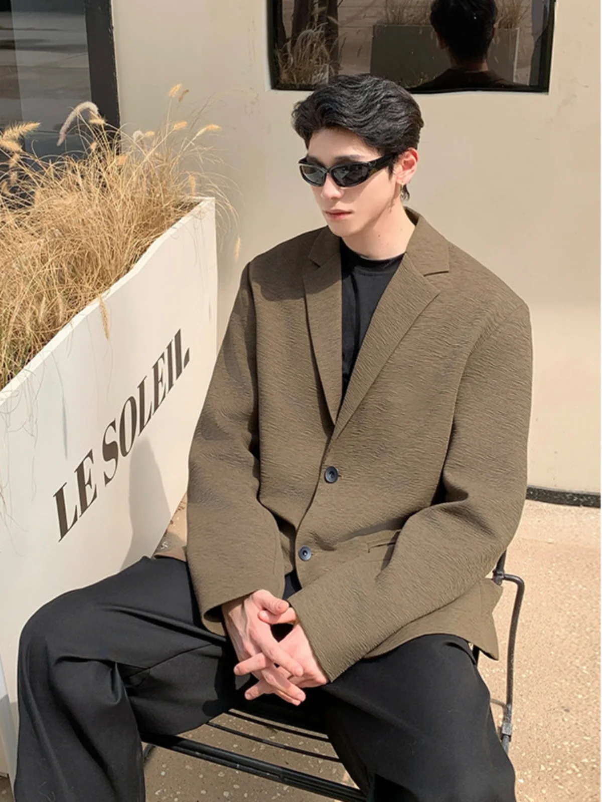 

Минималистичный повседневный мужской пиджак свободного кроя, универсальный, с эффектом драпировки, премиум-класса, деловой стиль, длинный рукав, полиэстер