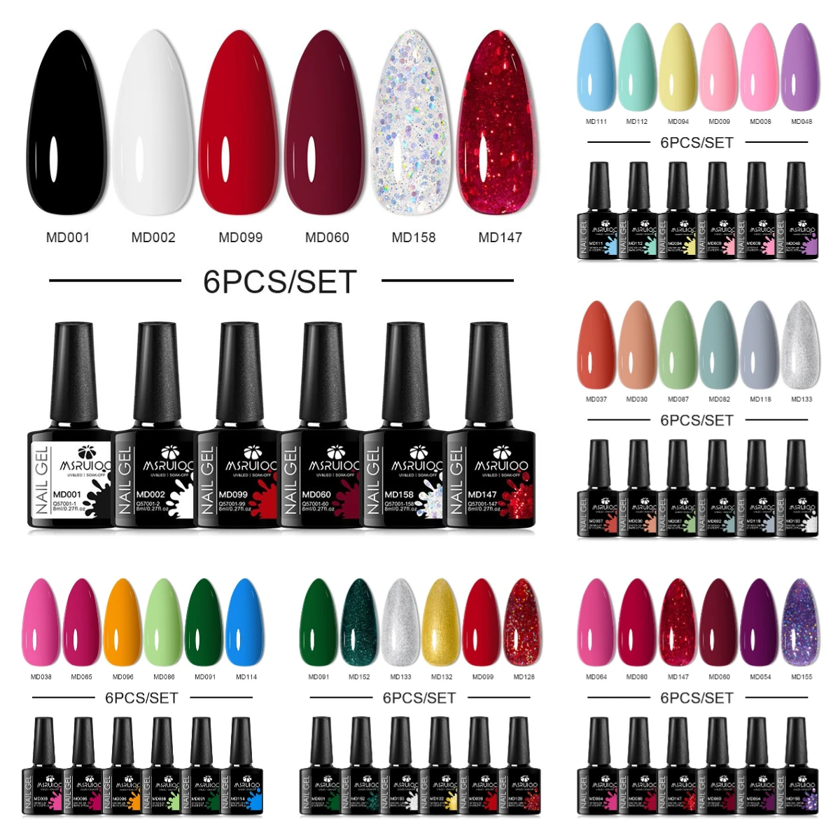 6pc All Season Nail Gel Polish Kits 8ml Colorful Long Lasting Semi Permanent UV Gel Vernis Nail Art DIY Soak Off Painting Gel