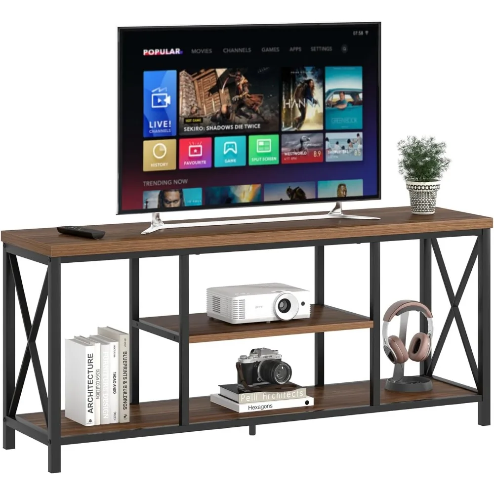 

Modern Entertainment Center for TVs up to 65 Inch, Rustic Wood Television Stands, Industrial TV Console and TV Cabinet f