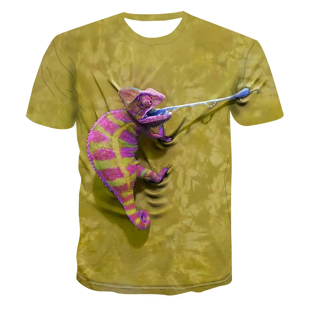 Funny Chameleon T-Shirts Animals Lizard 3D Print Summer Men\'s Women Short Sleeves T Shirt Harajuku Y2k Tops Tees Kids Clothing