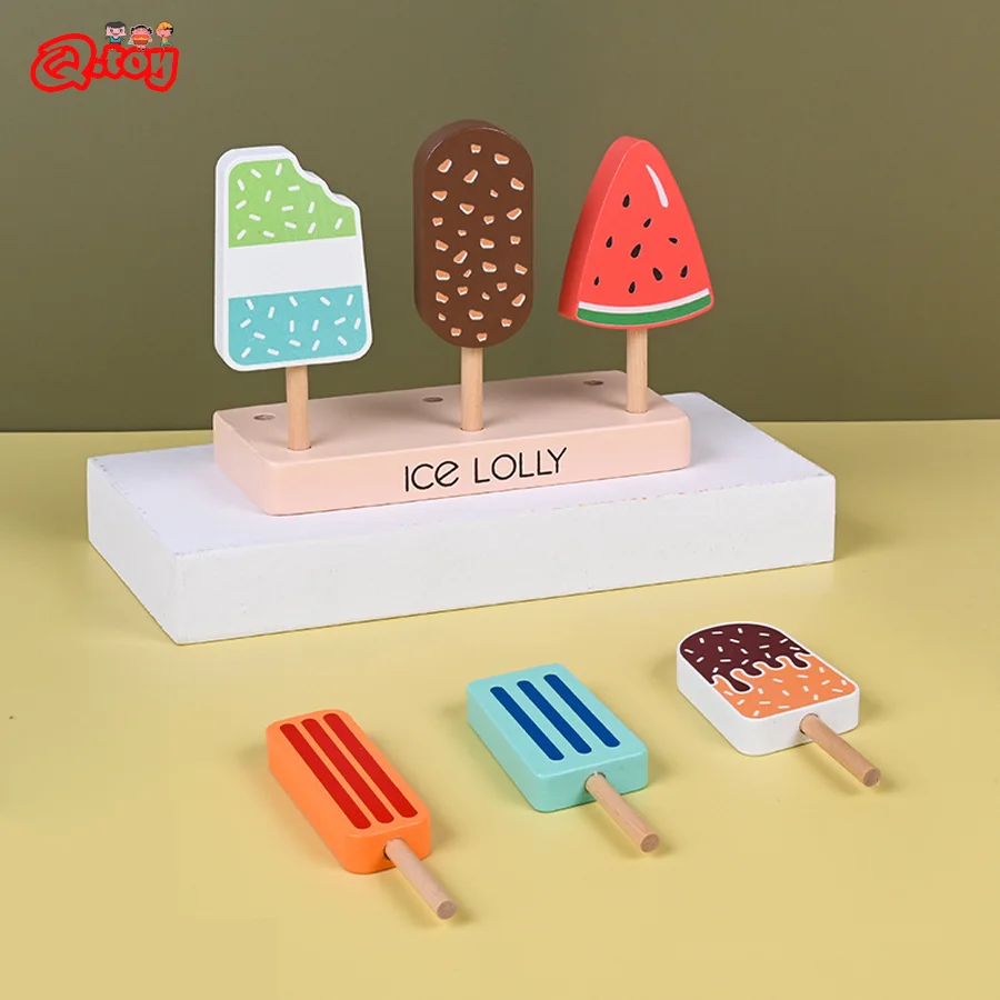 6pcs Wooden Ice Cream Set Kids Pretend Play Toys Kitchen HousePlay Game Children Toys Early Learning Educational