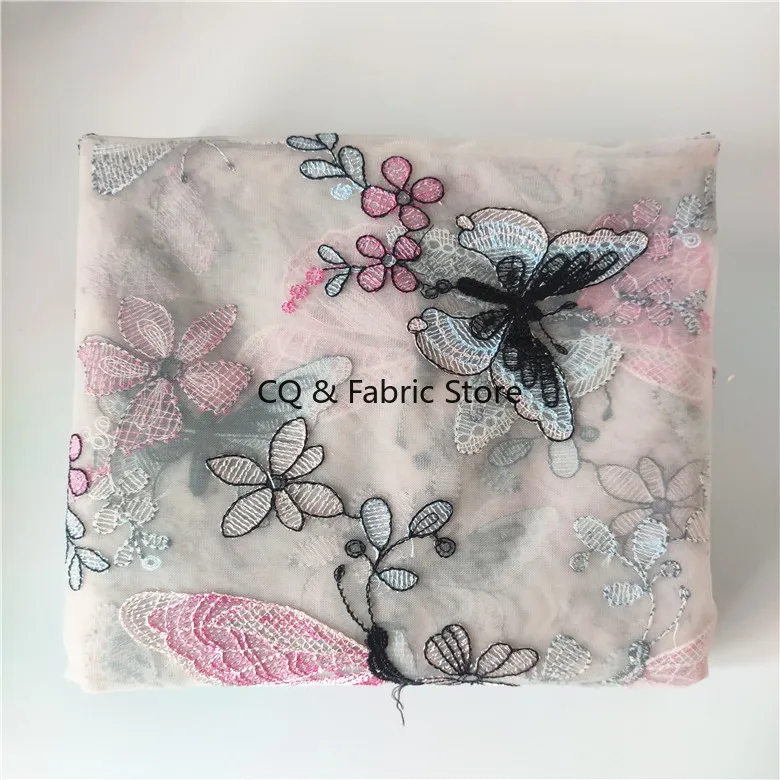 New Mesh Color Flat Embroidered Butterfly Lace Fabric For Women's Skirt Baby Doll Accessories DIY Fabric,By The Meter