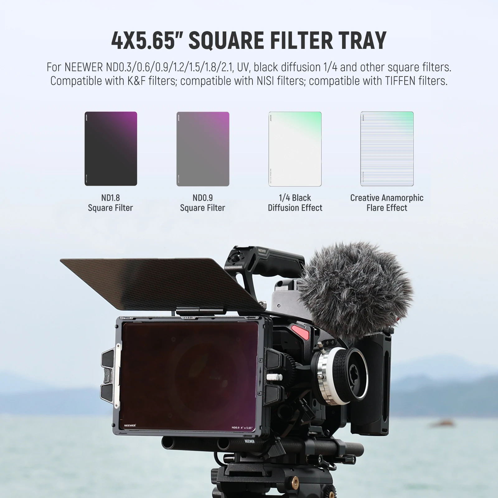 NEEWER Mini Matte Box Kit with 2X Square 4"x5.65" ND Filter, 1X Filter Tray, 4X Lens Adapter, Carbon Fiber Top Flag