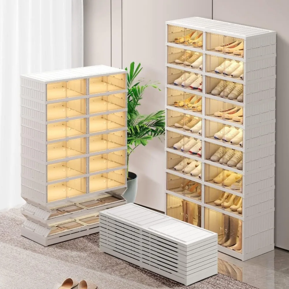 9-Tier Foldable Shoe Rack Organizer for Closet 36Pairs Plastic Shoe Shelf Collapsible Shoes Storage Box Clear Shoe Boxes