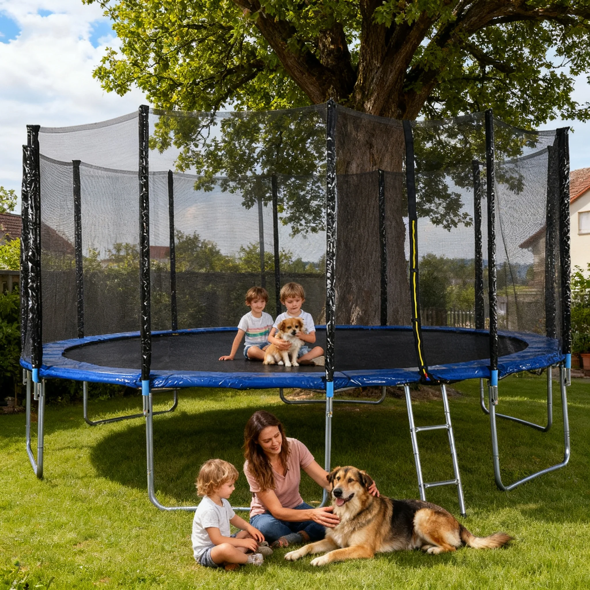 14FT PVC Outdoor Trampoline for Children Safety Net TUV Certified Soft Weather-Resistant Stainless Steel Frame