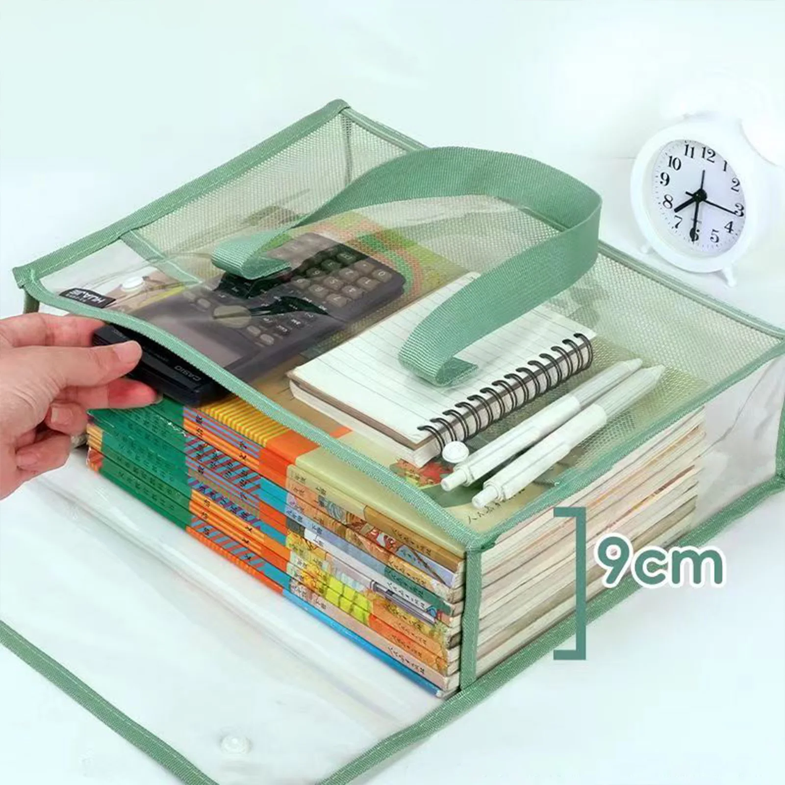 مجلد محمول باليد ذو سعة كبيرة وشفاف مقاوم للماء، جيب ملف ذاتي اللصق يحمل حقيبة تعليمية للوازم المكتبية #3