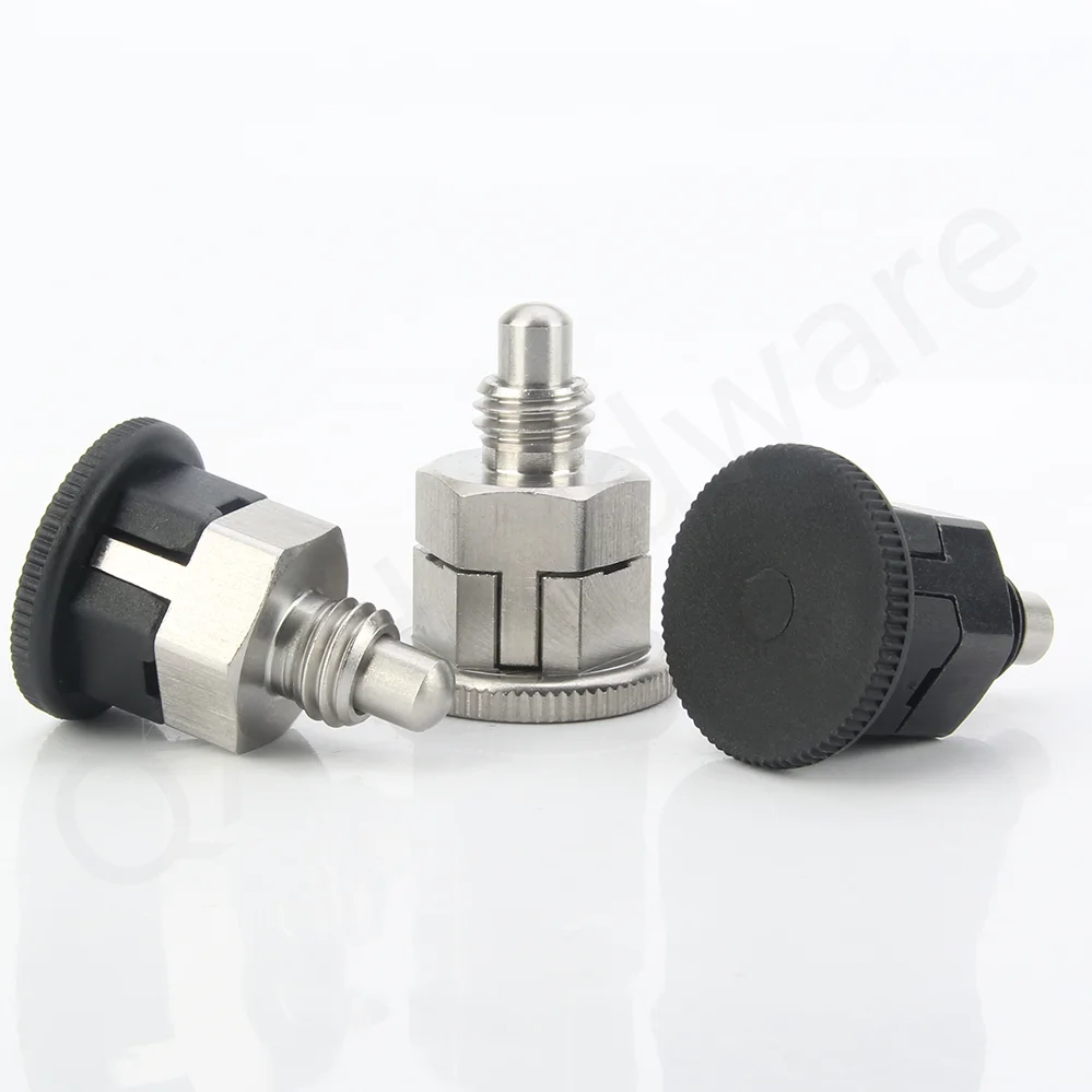 QX213 Mini stantuffo indice non bloccabile/autobloccante in acciaio al carbonio con perno Lcating placcato in nichel con trattamento nero