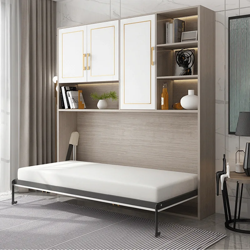 

Small apartment invisible bed wardrobe integrated multi-functional combination space saving living room study solid wood