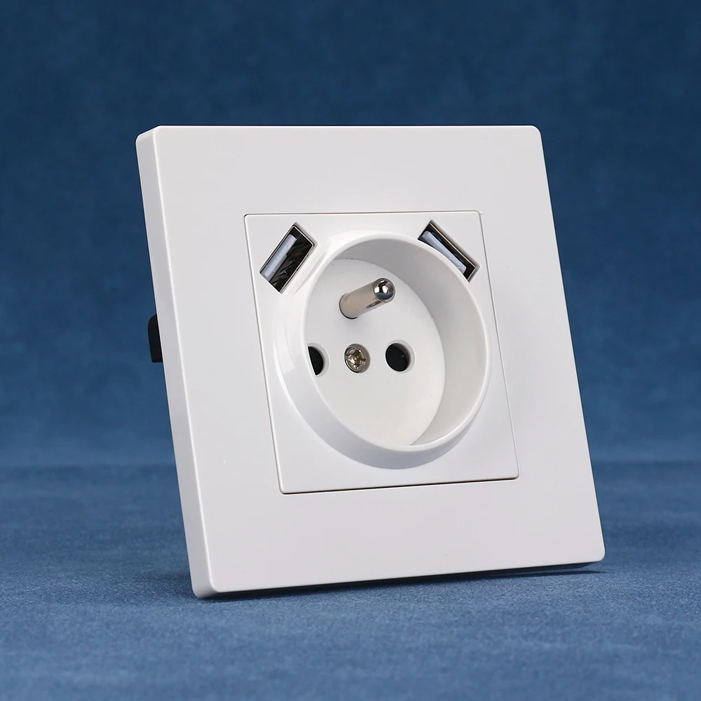 

European standard 86*86mmPC panel French socket USB port dual Type-A with ce certification