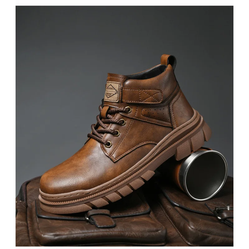 Outdoor Mountaineering Work Boots for Men: 2025 New Big Yellow Boots, High-Top Height-Increasing British Style Durable Work Shoe