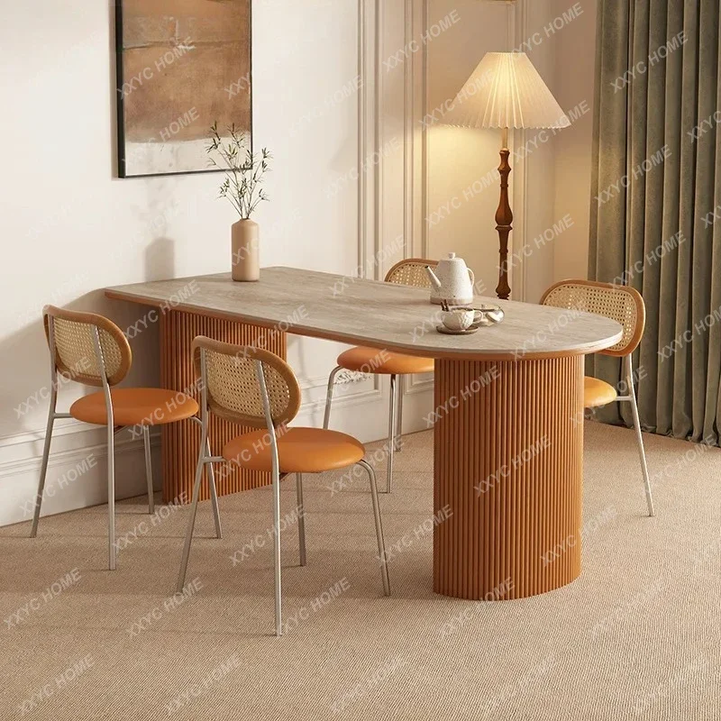 Hh2cc2 Cream log wind rock slab dining table, chairs, a set of small household dining room tables