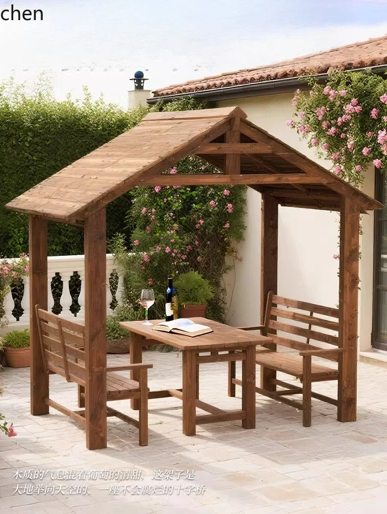HW-11  Outdoor Anti-Corrosion Wood Pavilion Courtyard Garden Villa Outdoor Solid Wood Bench Outdoor Leisure Chair