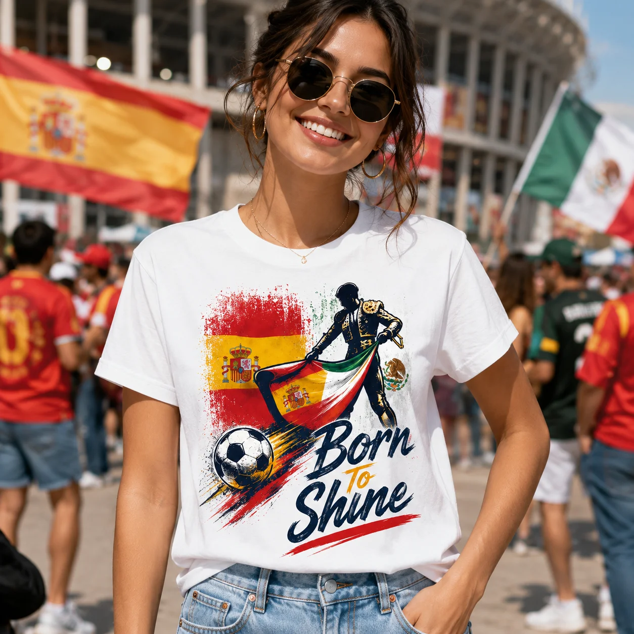 Dual Flag T Shirt United By Football Nation Flag Print Casual Tee For Stadium Cheering Supporter Fan
