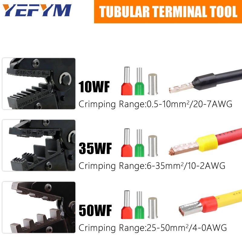 أدوات العقص لمحطات الطويق الأكمام وسلك تصعيد نهاية الحبل الدبوس YEFYM المكشكش كماشة YF-10WF/35WF/50WF #6