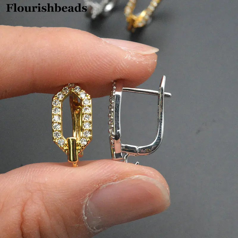 30pcs High Quality CZ Paved Anti-fading  Hollow Out Square Point Shape Gold Silver Color Earring Clasps Jewelry Accessories