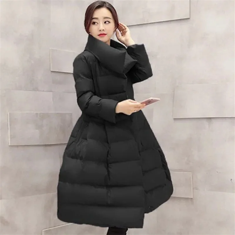 2023 Winter Jacket New Cotton Coat Women\'s Parkas Mid Length Korean Slim Red Fluffy Warm Cotton Padded Coat Female Outerwear Top