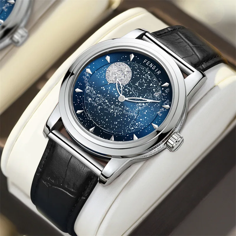 Personality Starry Sky Dial Hot Selling Decorative Creative Unique Design Watch Men Steel Leather Strap Male Wristwatch Clock
