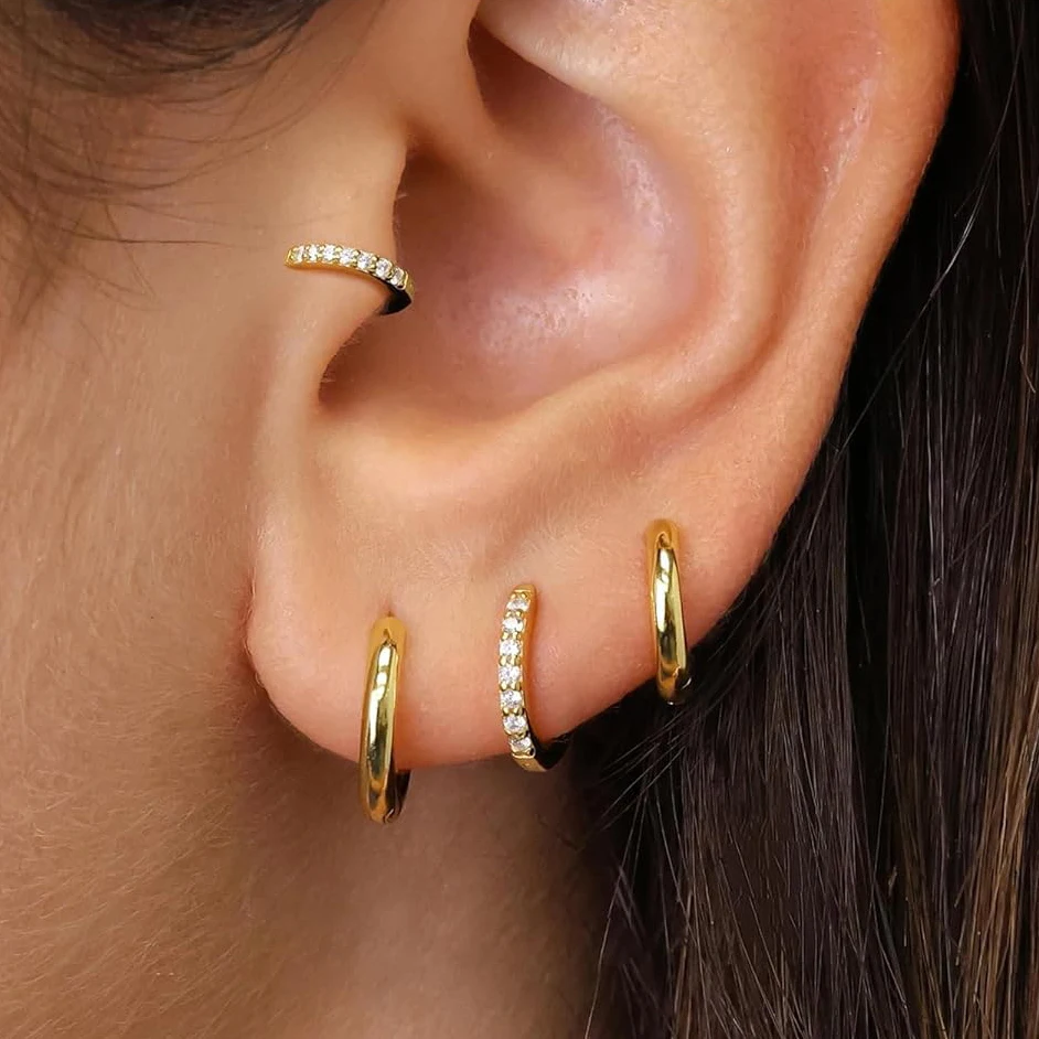 

3 Pairs Surgical Stainless Steel Conch Hoop Earrings Ear Piercing Jewelry Hinged Clicker Rook Tragus Cartilage Earrings