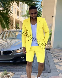 2023 Men's Shorts Suit 2 Pieces Suit Set Peak Lapel Jacket and Short Pants Casual Summer Beach Wedding Suits Costume Homme