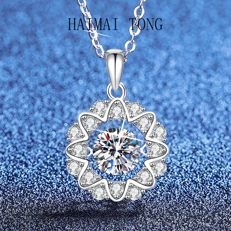 

HAIMAITONG PT950 Platinum Christmas Hot Sale Moissanite Necklace, Snowflake Smart Beating Heart 1 Carat Moissanite Necklace Whol