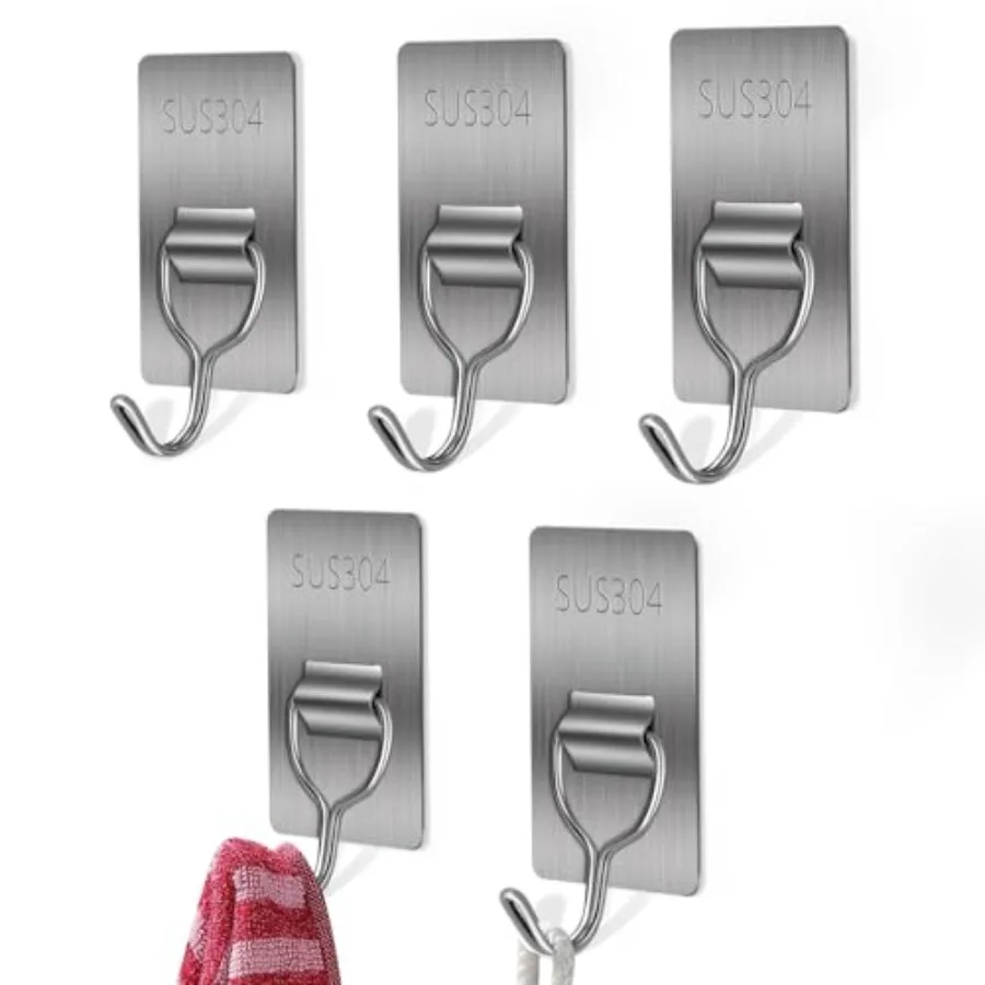 خطاف لاصق للتعليق 8 خطاف منشفة من الفولاذ المقاوم للصدأ خطافات جدارية مقاومة للماء لاصقة للحمام والمطبخ والمكتب 6 عبوات 180 متر