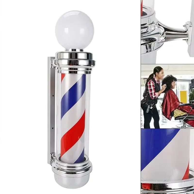 Vintage Barber Shop Pole LED Rotating Light Striped Sign Waterproof Outdoor Indoor Hair Salon Decor Classic Red White Blue