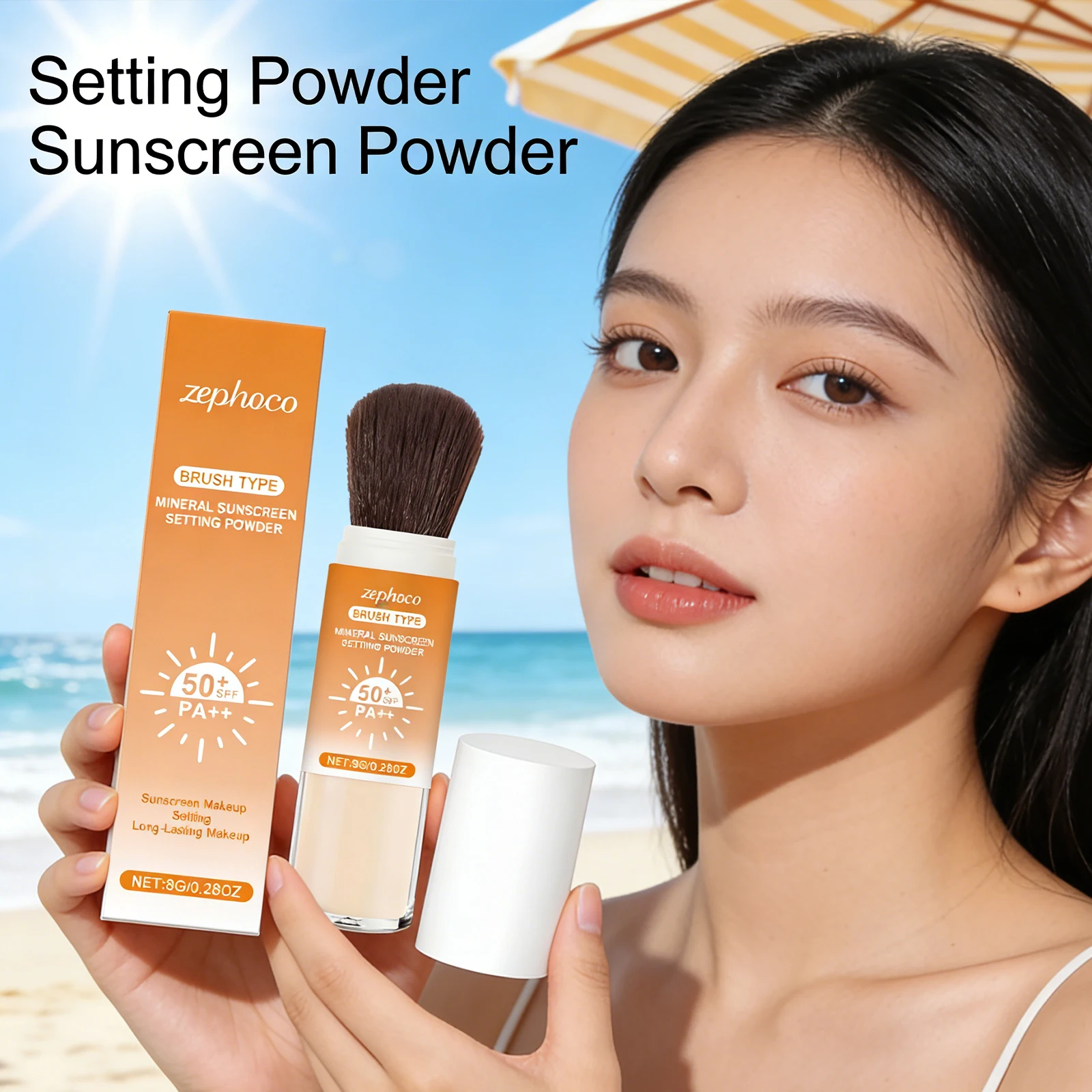 Polvo Fijador de Maquillaje con Protección Solar SPF 50+, Control de Grasa, Larga Duración, Acabado Mate Natural, Protector, Transpirable, para Uso en Exteriores