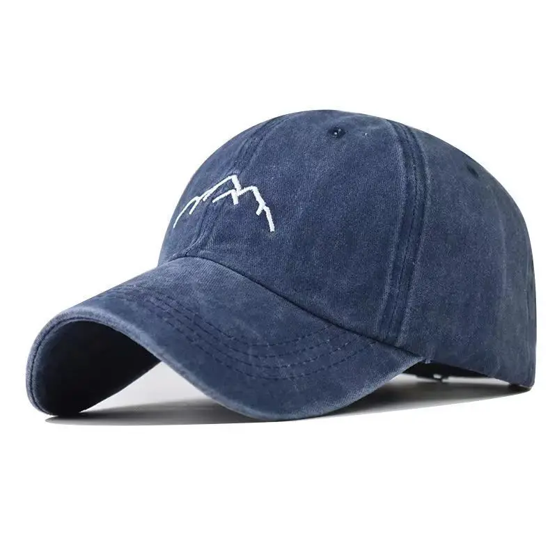 Unisex Washed Cotton Cap Mountain Embroidery Vintage  display picture 2