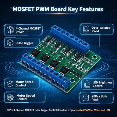 20Pcs 4-Channel MOSFET Pulse Trigger Control Board, Opto-Isolated PWM for Motor/LED