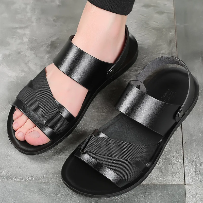 Luxury Men's Sandals Open Toe Slippers Fashion Brand Mens Leather Sandals Cross-tied Men's Sandals Slippers Beach Male Footwear