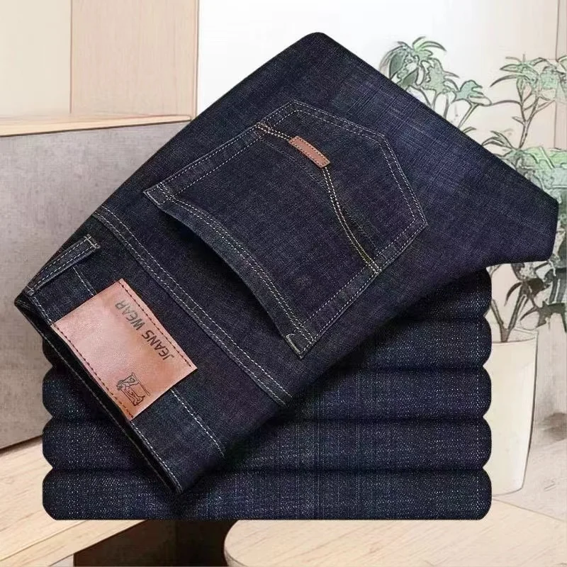 جديد رجال الأعمال الجينز عادية مستقيم تمتد الموضة الكلاسيكية الأزرق الأسود العمل سراويل جينز الذكور ماركة الملابس #1