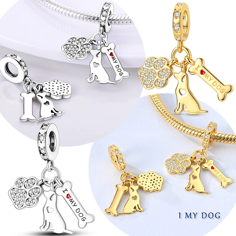 

Оригинальный кулон-подвеска в виде собаки из стерлингового серебра 925 пробы с золотым покрытием, подходит для оригинальных браслетов и ожерелий, для женщин, подарок для самостоятельного изготовления украшений.