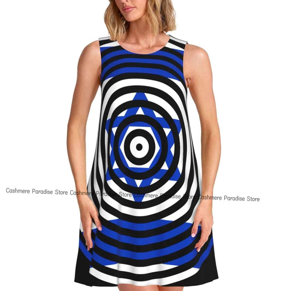 Vestidos de verano para mujer Vestido casual sin mangas Bandera de Israel Vestidos de verano sin mangas con bolsillos