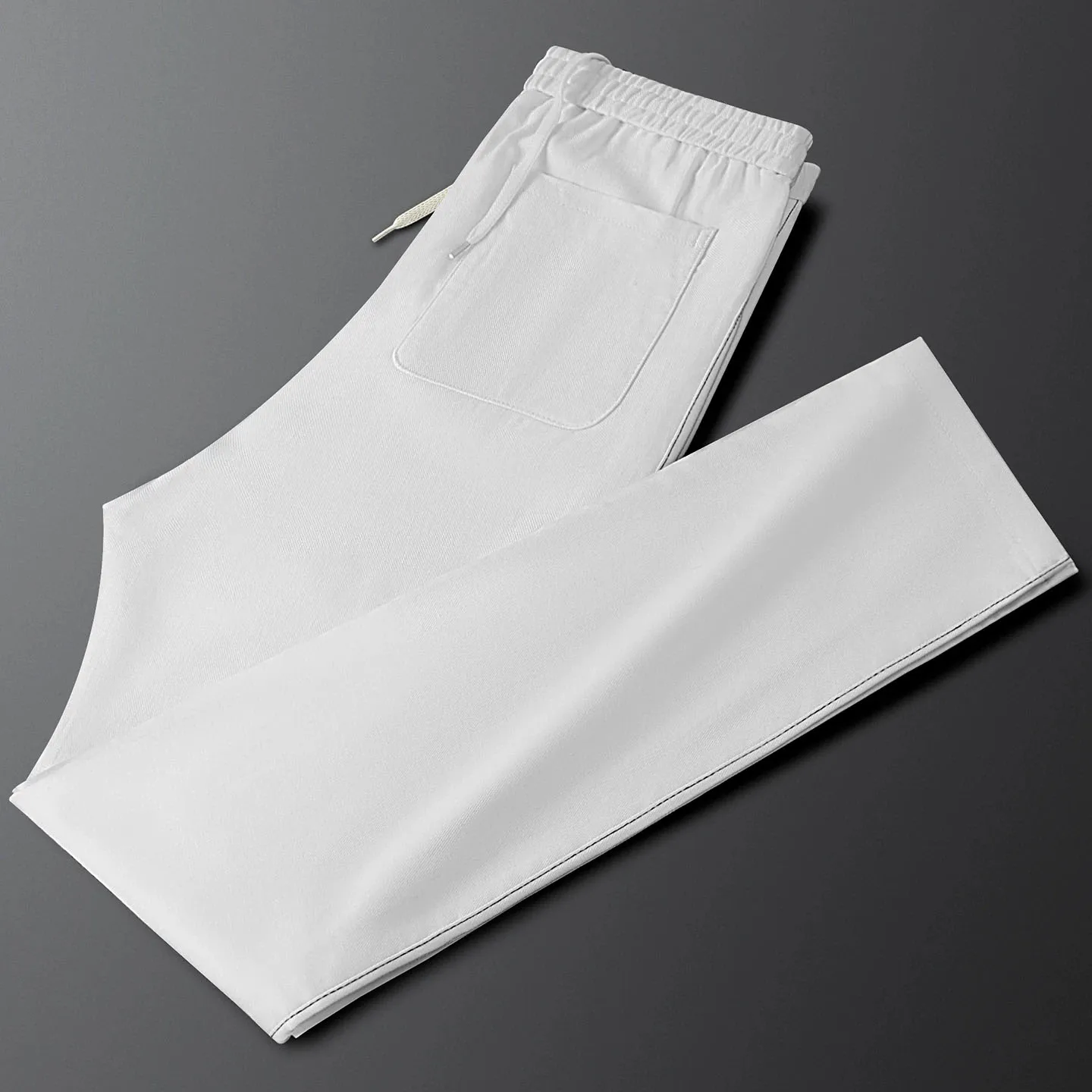 Luxury-lite black loose straight-fit casual pants for men with elastic waist, versatile and suitable for all occasions, made of