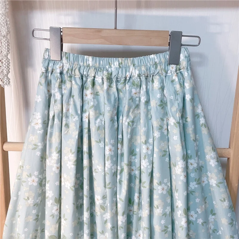 

Fre Floral Cotton A-Line Midi Skirt Women's Loose f-length Spring Summer Holiday Sle High Waist Cotton Gauze Skirt