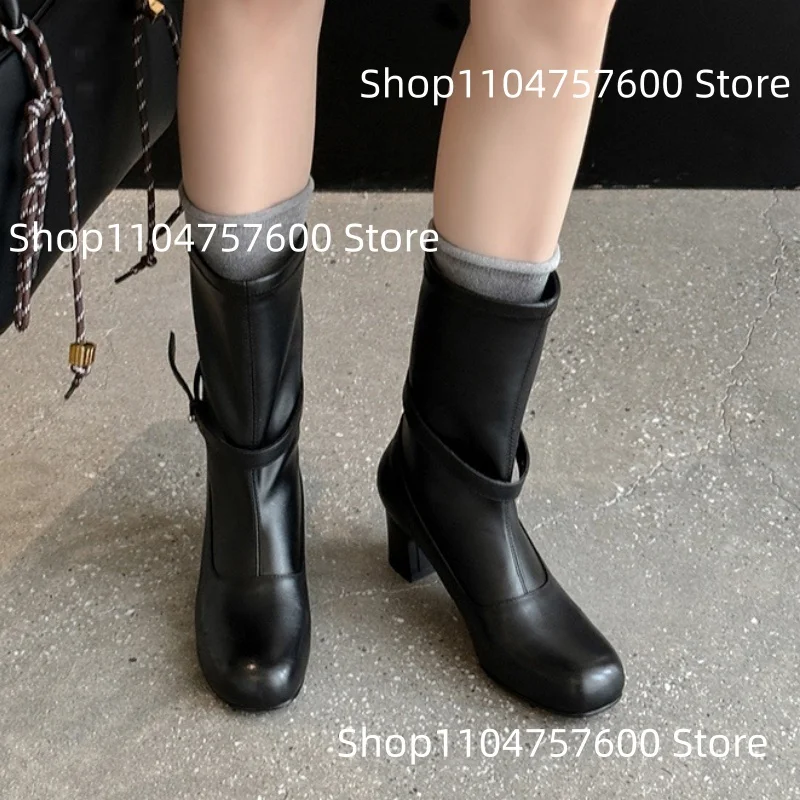 Women's Leather Ankle Boots Buckle Detail Block Heel Design Modern Office-Casual Ladies Daily Autumn Retro Street Short Botas
