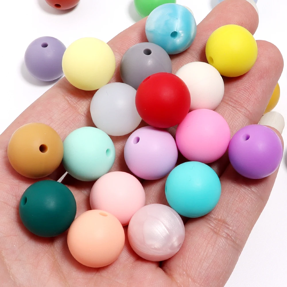 20pcs/lot 12 15mm Round Silicone Beads Candy Color Loose Spacer Beads For Jewelry Making DIY Bracelet Necklace Accessories