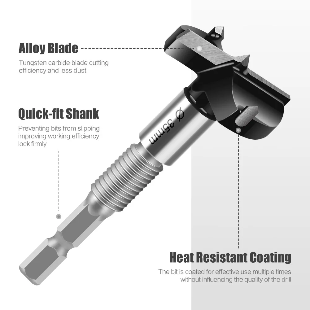 10pcs/set Woodworking Hole Saw Hinge Boring Drill Bit Lengthened Shank High Carbon Steel Cutter for Wood Composite Board