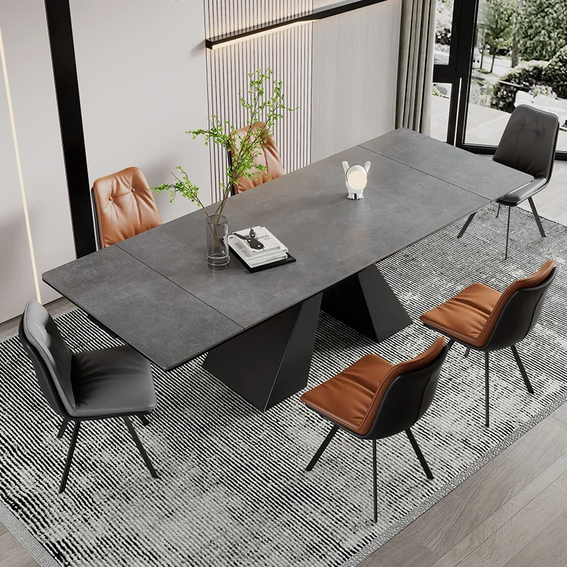 

Italian imported rock slab dining table retractable modern simple light luxury household small apartment mult