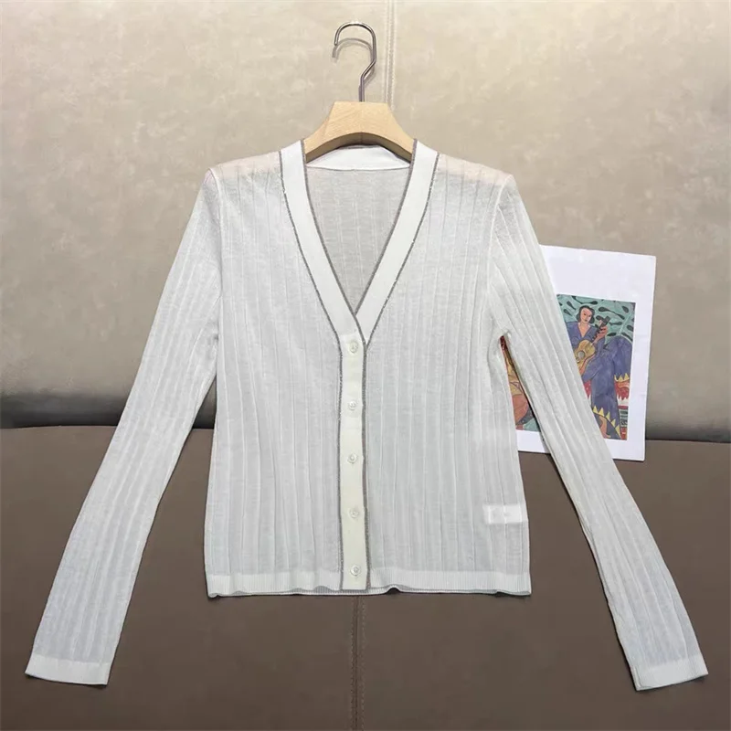 cardigan for women New elastic knitted slim fit women's long sleeved top for autumn 2026 Single breasted V-neck knitwear tops